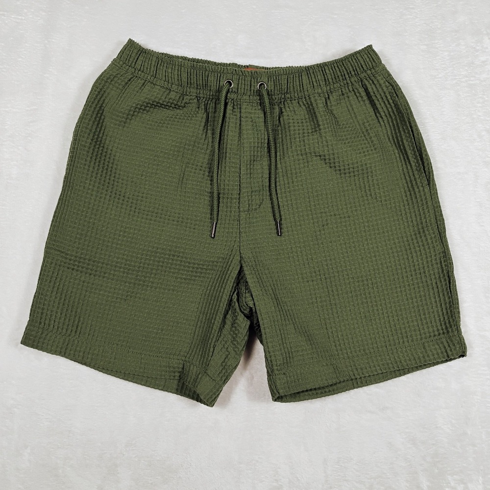 Negative Space Shorts Drawstring Waffle Weave Stretch Green Textured Mens Small - Picture 1 of 5